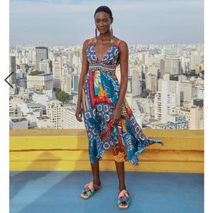 FARM RIO Forest Tiles Midi Dress in XL